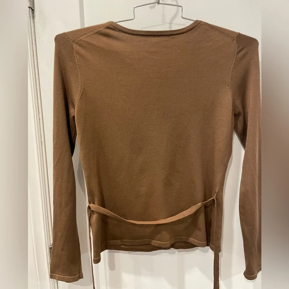 Silk Brown Button-Up Women's cardigan with tie waist - Picture 6 of 16